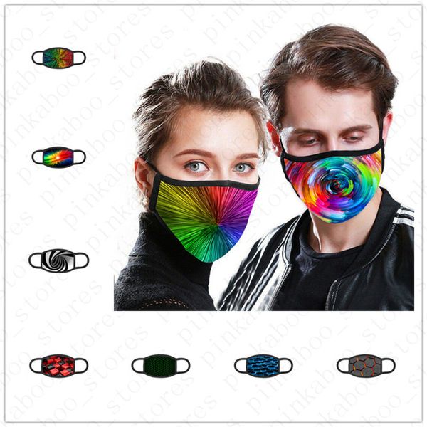 

3d digital printed face mask adults reusable dust-proof design mouth-muffle fashion tie-dyed 2 layers cotton masks filling filter d52006, Black