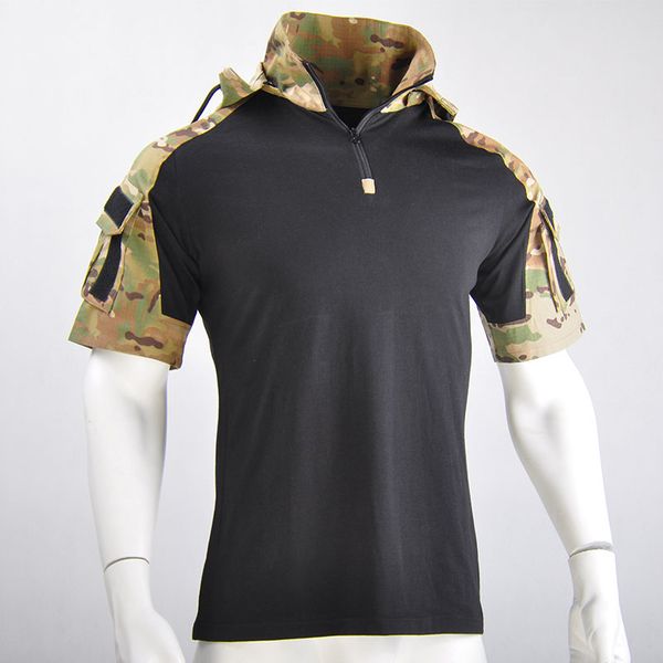 

running jerseys men summer outdoor camo frog shirt breathable waterproof tactical hooded climbing hunting sports training uniform, Black;blue