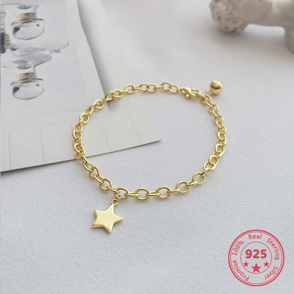 

korea style pure 925 sterling silver bracelets for women delicate fashion gold plated chain friendship bangle jewelry, Golden;silver