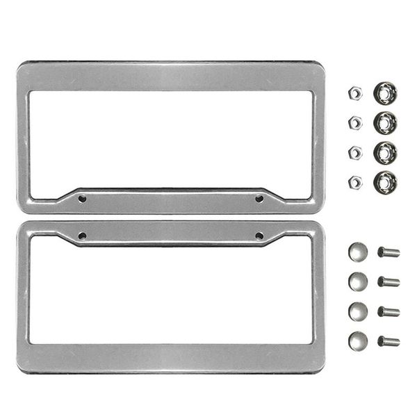 

2pcs silver chrome stainless steel frames metal license plate frame tag cover with screw caps car styling