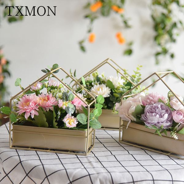 

wrought iron basket simulation flower set silk rose floral home decoration deskcoffee table small fresh dining table flowers