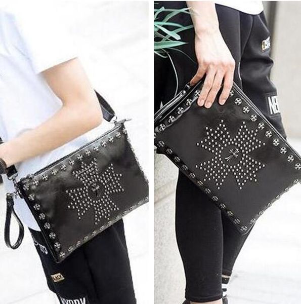 

original han edition cross emblem design brand men bags leather men hand rivet punk wind mens personality with single shoulder bag