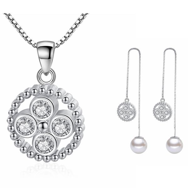 

fashion jewelry sets for women round cubic zircon hypoallergenic copper necklace earrings anniversary gift cz crystals from swarovski +whw65, Silver