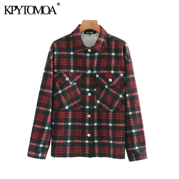 

vintage stylish pockets plaid blouses women 2019 fashion lapel collar long sleeve female shirts blusas chic, White
