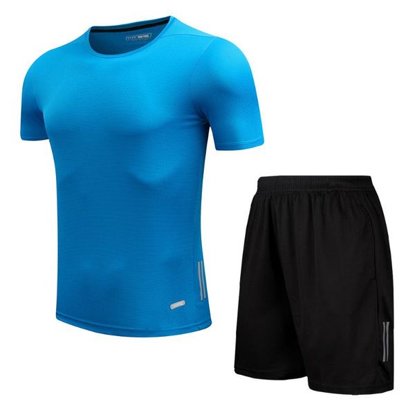 

2 pieces / set sports t-shirt men's suit running t-shirt + sports shorts men's sportswear football wear fitness wear, Black;blue