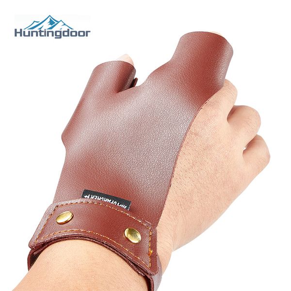 

brown cowhide finger protect glove guard traditional leather left right hand thumb index fingers for bow arrow, Black;red