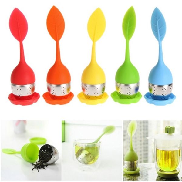 

6 colors silicone tea strainer sweet leaf pattern tea infuser filter teapot for loose leaf herbal spice filter tools f186-1 tea strainers