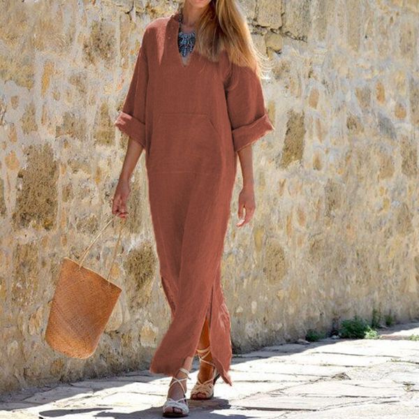 

plus size women clothing womens dress women vintage maxi 2019 v neck long sleeve split casual loose vestidos kaftan 5xl, Black;gray