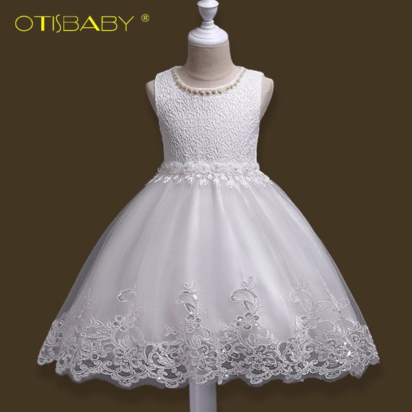 

pouplar children fancy white lace princess dress children party beaded wedding dresses summer kids girl sleeveless flower dress t200104, Red;yellow