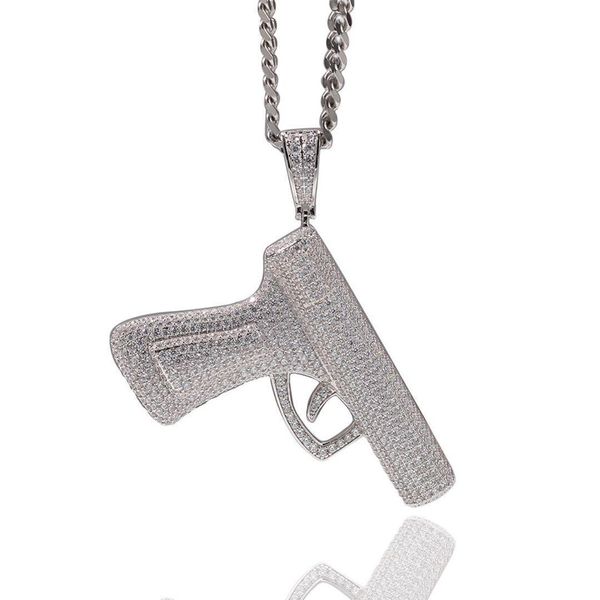 

hip hop iced out golden silver big size gun pendant necklace rope chain for men women high quality