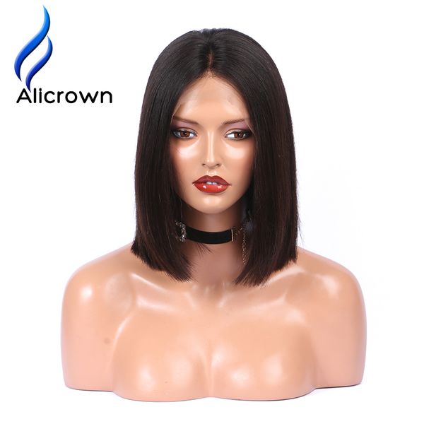 

alicrown 150%density bob straight brazilian remy hair wigs pre plucked lace front human hair wigs for black women bleached knots