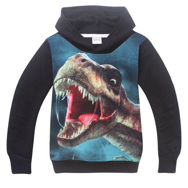 

children clothing boys girls dinosaur pattern long sleeve t-shirts kids boys t shirts 3d printed hoodies boy sweatshirt clothes, Black