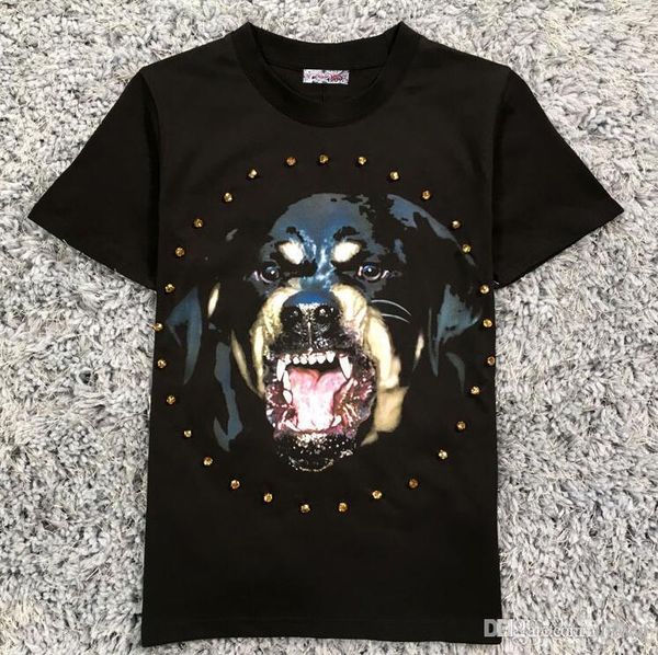 

оптовые продажи горячих продажа o-образным вырезом мужчины дорогих алмазные дизайн собаки тенниски модные футболки смешная марка хлопок топы, White;black