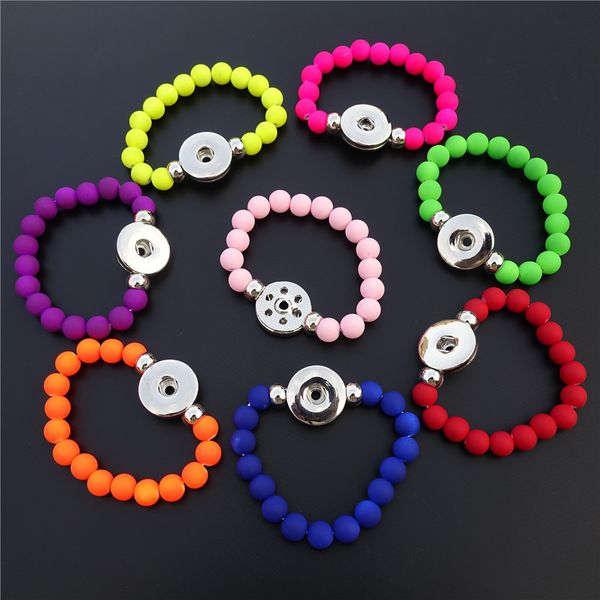 

12 pieces neon rainbow colors stretch bracelet kids 8mm colourful acrylic beads girls paint stacking 18mm snap buttons bracelet, Golden;silver