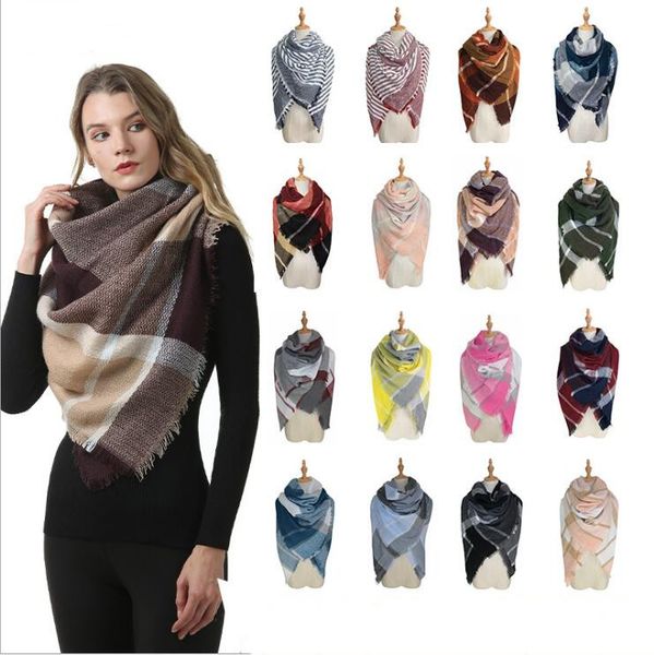 

scarves plaid check blankets scarf girls lattice shawl winter grid wraps classic square neck scarf tassel pashmina fashion neckerchief b6127, Red;brown