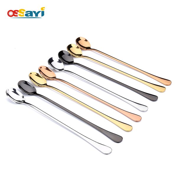 

1pc 24cm long handled coffee teaspoons stirring spoon stainless steel ice cream spoon bar drink cocktail mixing colher