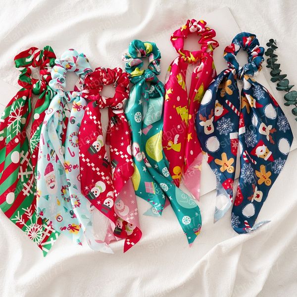 Новая резинка для волос ленты лук шарф Рождество Длинные Растяжки Scrunchie Женщины волос Резиновые Девочки Аксессуары для волос