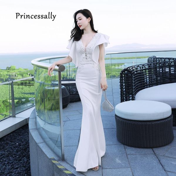 

new elegant white evening gown mermaid long ruffles v neck formal dress robe mariage vestidos de festa longo robe soiree, White;black