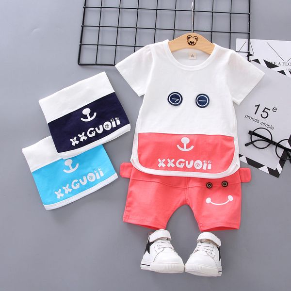 

summer fashion toddler patchwork infant clothing baby girls boys clothes suits t shirt shorts 2pce/set kid children costume sets, White