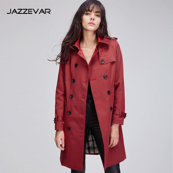 

red trench coat spring waterfall runway coats women 2019 plus size double breasted mid long classic windproof elegant, Tan;black