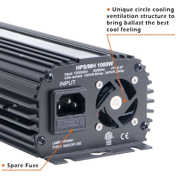 Freeshipping US-Modell HPS/MH Wachstumslicht-Vorschaltgerät 1000 W Hydroponik Dimmbares digitales, ventilatorgekühltes elektronisches 1000-Watt-Vorschaltgerät