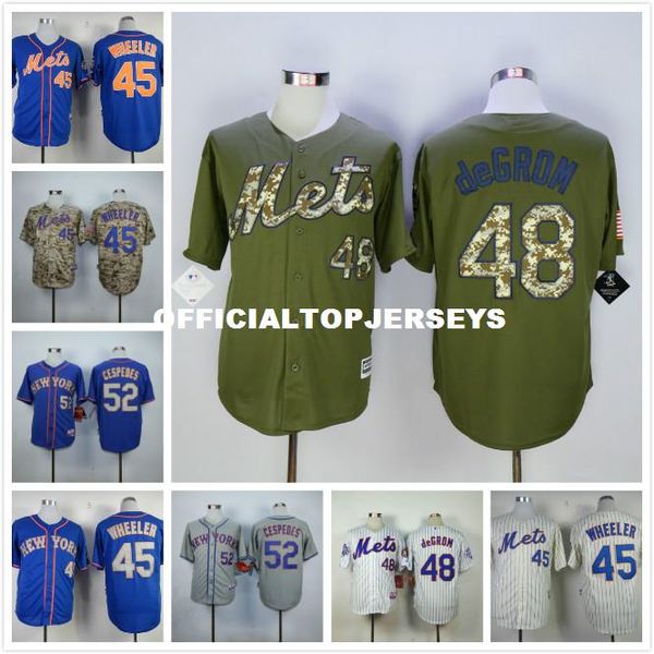 

45 zack wheeler 48 jacob degrom 52 yoenis cespedes retro jersey blue gray green white red, Black;blue