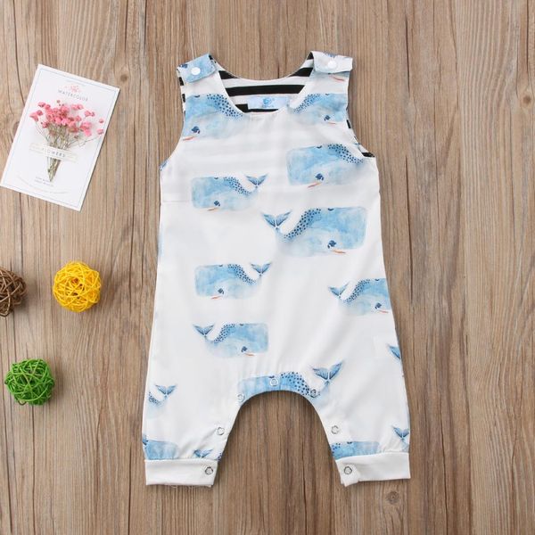 

cute newborn baby boys girls whale jumpsuit bodysuit clothes outfits set, Blue