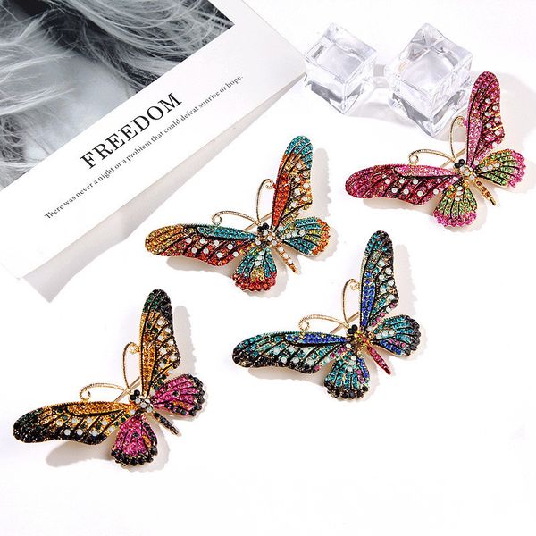 

butterfly brooch pin women vintage crystal brooches and pins insect luxury big brooch for scarf gift, Gray