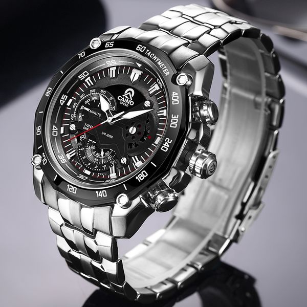

caino men sport watches luxury brand full steel fashion business waterproof analog quartz wrist watch male relogio masculino, Slivery;brown