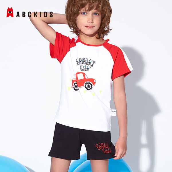

abckids baby boy clothing set cute summer t-shirt cartoon children boys clothes shorts suits for kids outfit cotton outfit, White