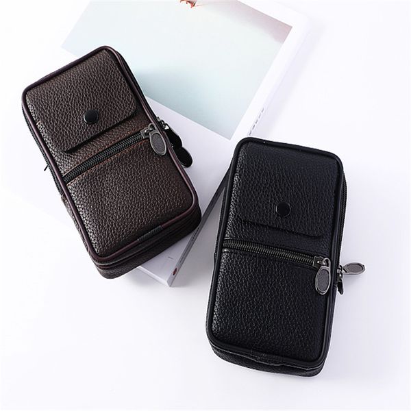 

new vertical men's waist bags belt hip bum bags pu leather elegant zipper flip mobile phone bag pouch pack foe male