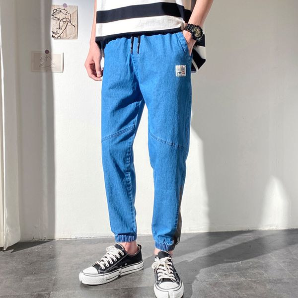 

summer lightweight men's denim jeans breathable harem jeans loose jogger pants big size 6xl 7xl 8xl, Blue