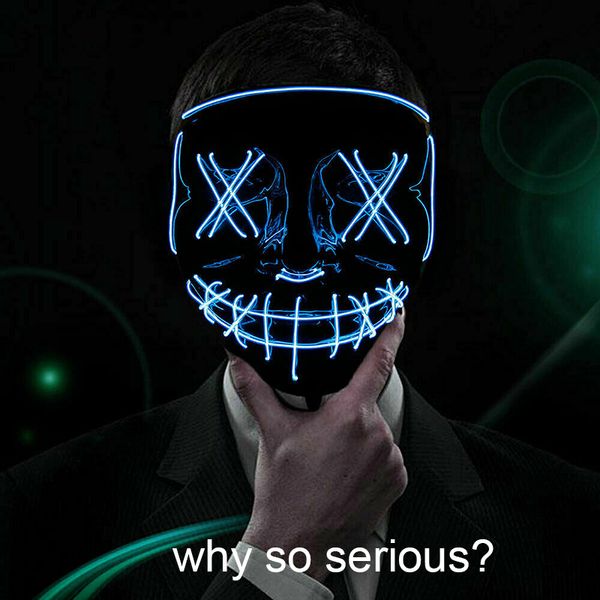 

halloween led glow mask voice control 3 modes el wire light up the purge movie costume party grimace jester jolly mask