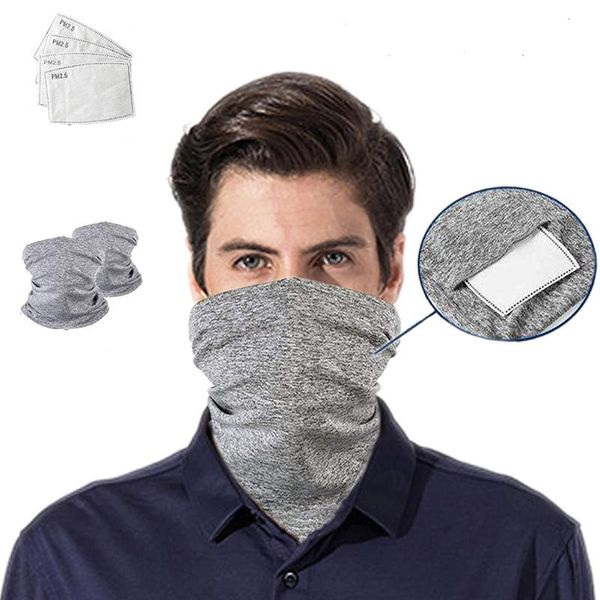 

replaceable filter pads seamless with neck bandana face cover scarf, Black