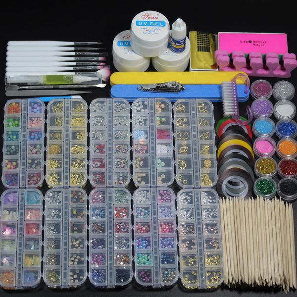 

12 piece for 10 box nail acrylic glitter set for manicure gel nail polish decoration tip gel brush tool set