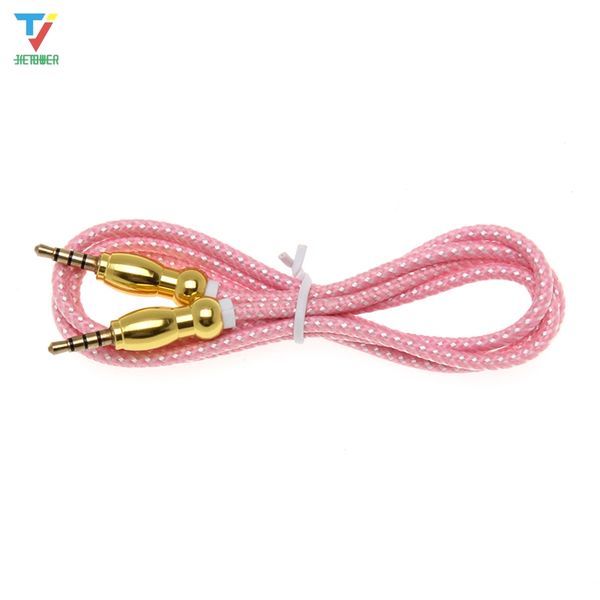 

500pcs/lot 1m new braided metal gourd head aux car audio cable 3.5mm car audio male to male audio cable