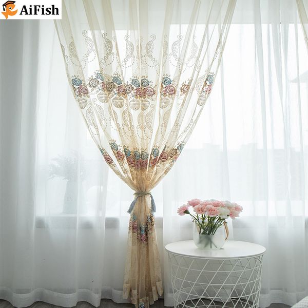 

jacquard organza tulle curtains embroidered floral rose windows sheer curtain drapes voile for livingroom bedroom tm1534