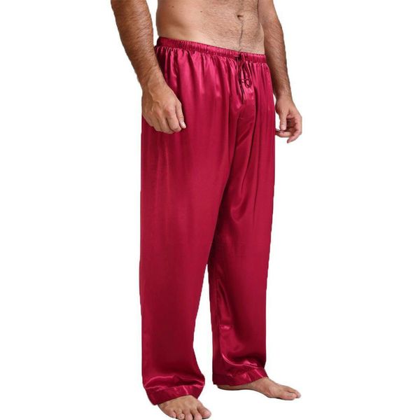 

new men's silk satin pajamas bottoms solid loose pyjamas underwear sleep bottoms lounge pants nightwear sleepwear trousers, Black