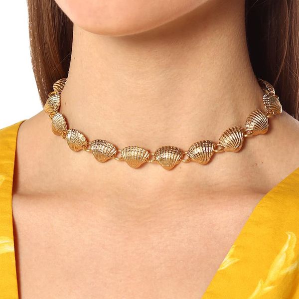 

punk shell trendy choker necklace for women gold color rope chain seashell ocean beach boho pendant necklaces bracelet jewelry, Silver