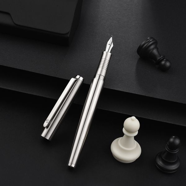 

hongdian 517s metal stainless steel silver fountain pen ef/f/bent nib excellent writing gift ink pen for business office home