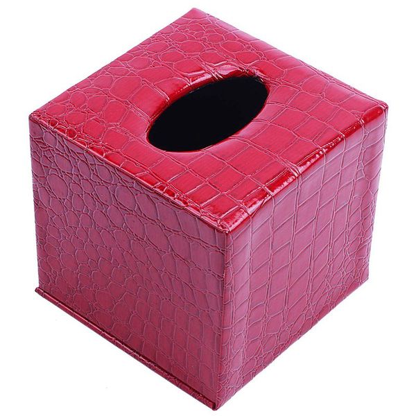 

New Durable Room Car PU Leather Square Tissue Box Paper Holder Case Cover Napkin Color:Red crocodile pattern ,Size: 13.8 * 13.8