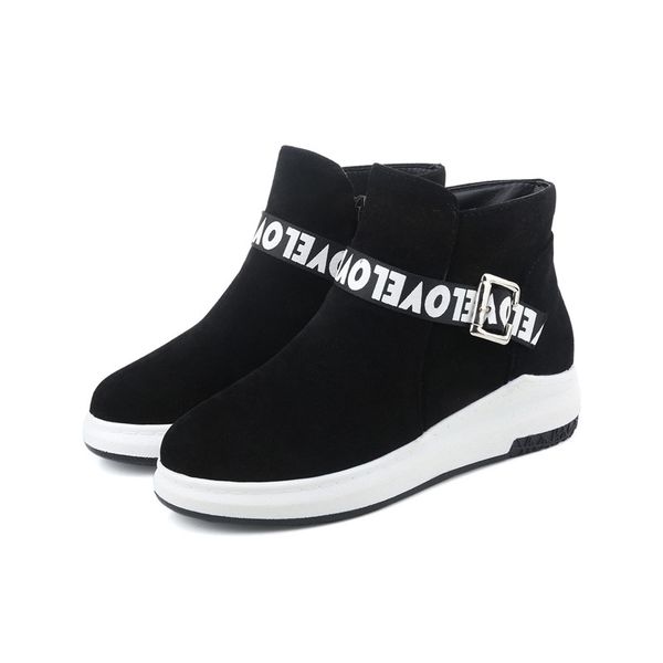 

b2- size 31-44 teenager girls flock zips ankle boots female winter warm boot woman flat heels shoes women comfort leisure shoe, Black