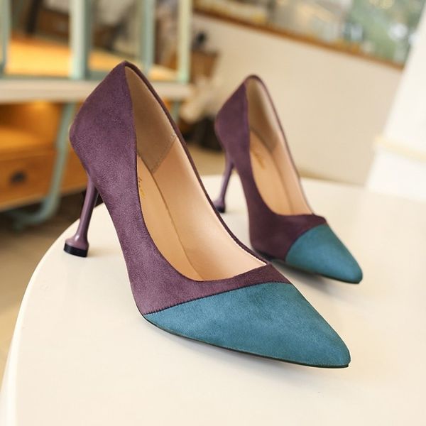 

2020 spring women's sweet shoes pointed toe color matching high heel dress dress high heel boat shoes wedding elegant y21-99, Black