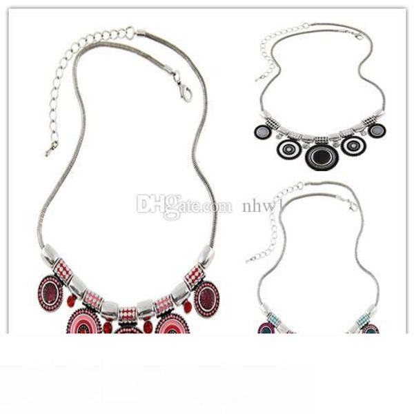 

богемия старинные металлические эмали заявление ожерелье женщины дамы многоцветный ожерелья подвески ювелирные изделия colar для подарка пар, Silver