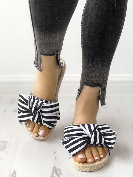 

lapolaka 2019 size 36-40 leisure striped beach shoes summer sweet big bow outdoor slippers fashion women's shoes woman slides, Black