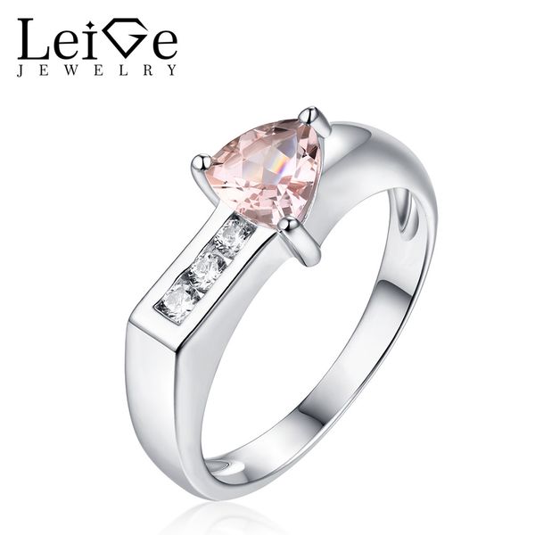 

leige jewelry triangle cut morganite ring natural pink gemstone 925 sterling silver rings for women wedding anniversary gift, Golden;silver