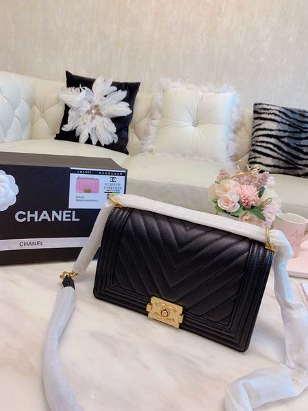 

designer crossbody bag for women cow leather chain handbags 7color 2019 fashion designer bags gift box, Black