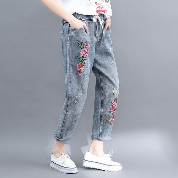 

vintage jeans women harem pants embroidered denim high waist jeans femme casual streetwear plus size blue mom 3xl q1318