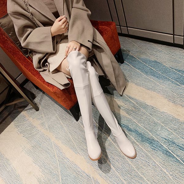 

over the knee boots women's 2019 new net red leather elastic boots women's thick with thin skinny, Black