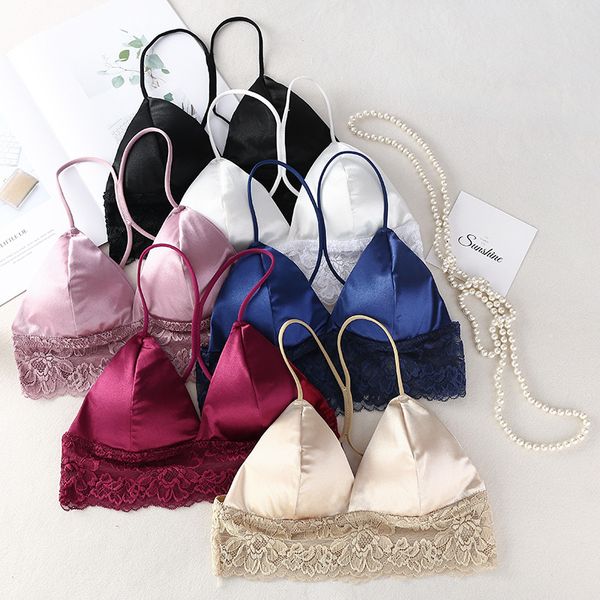 

women crop lace bralette beauty back lace tank female lingerie satin silk camisole, Black;white